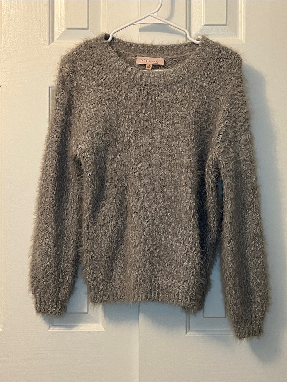 Philosophy Pullover‎ Fuzzy Chunky Soft Sweater Gray Round Neck Size S